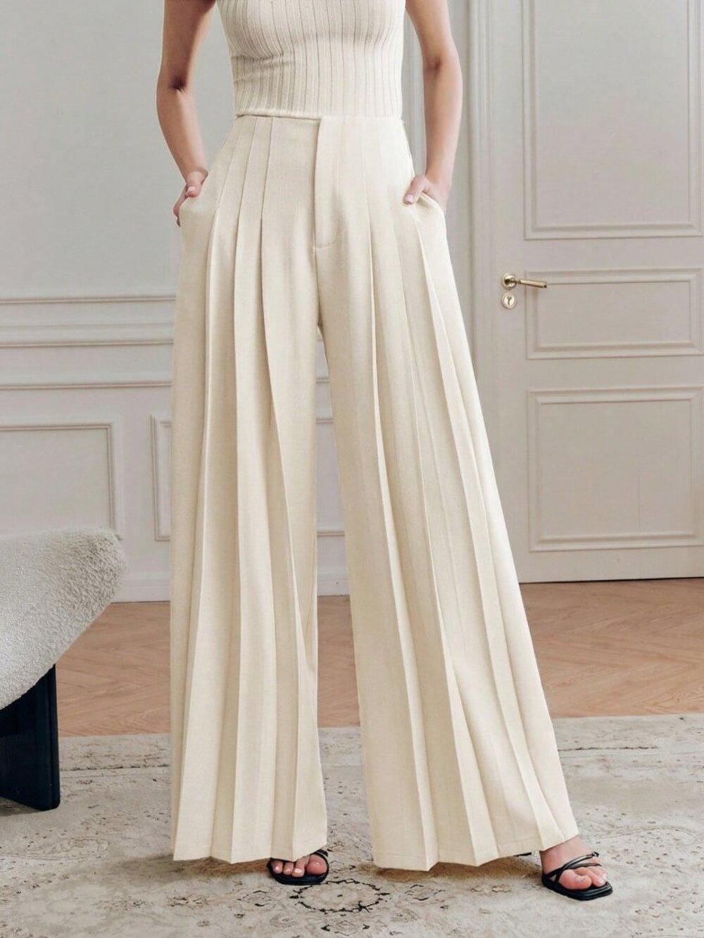 Apricot Elegant Women's Wide Leg Pants